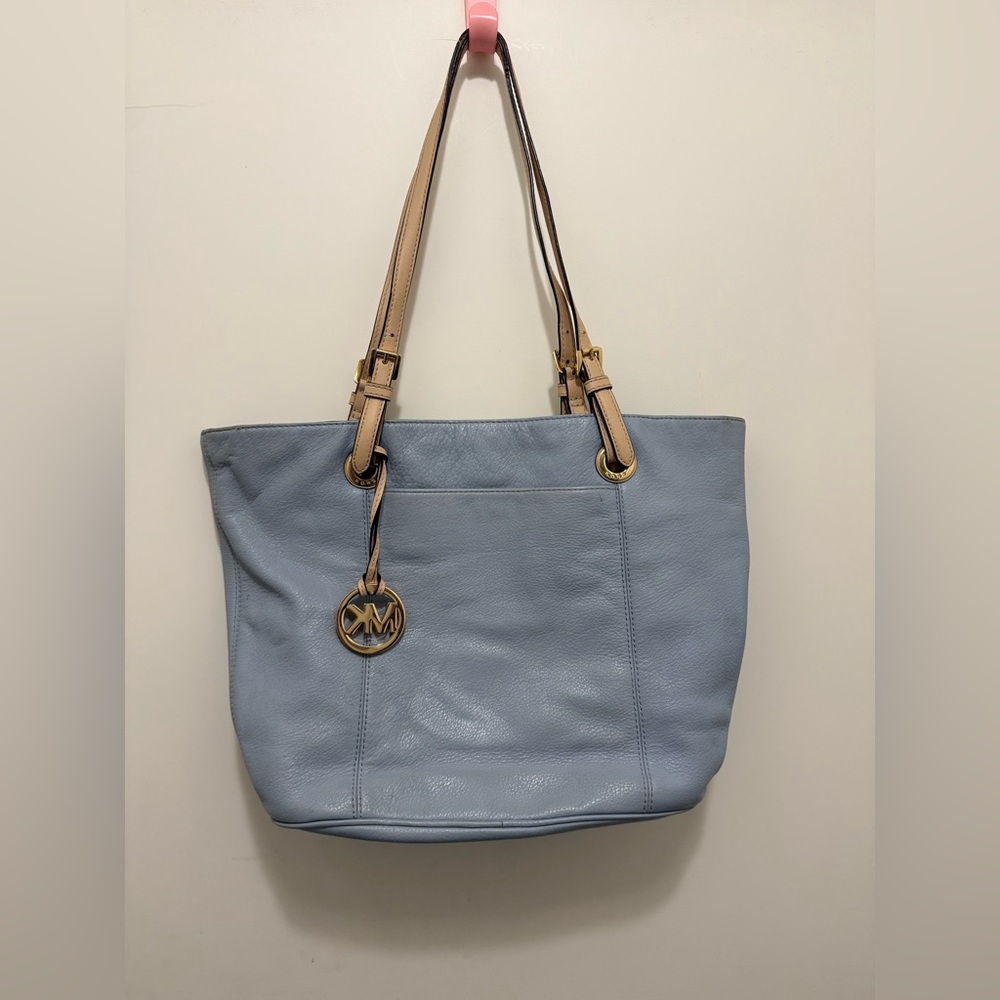 Michael Kors Light Blue Tote with Tan Straps